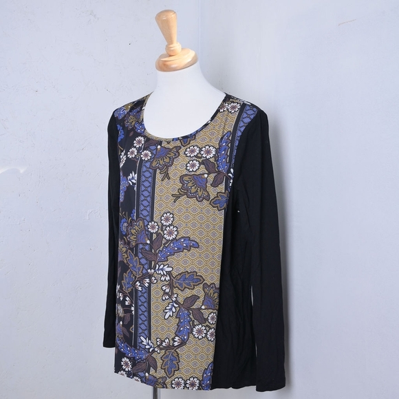 Spense | Floral blouse yellow, blue & black / long sleeve women's top - Picture 13 of 13